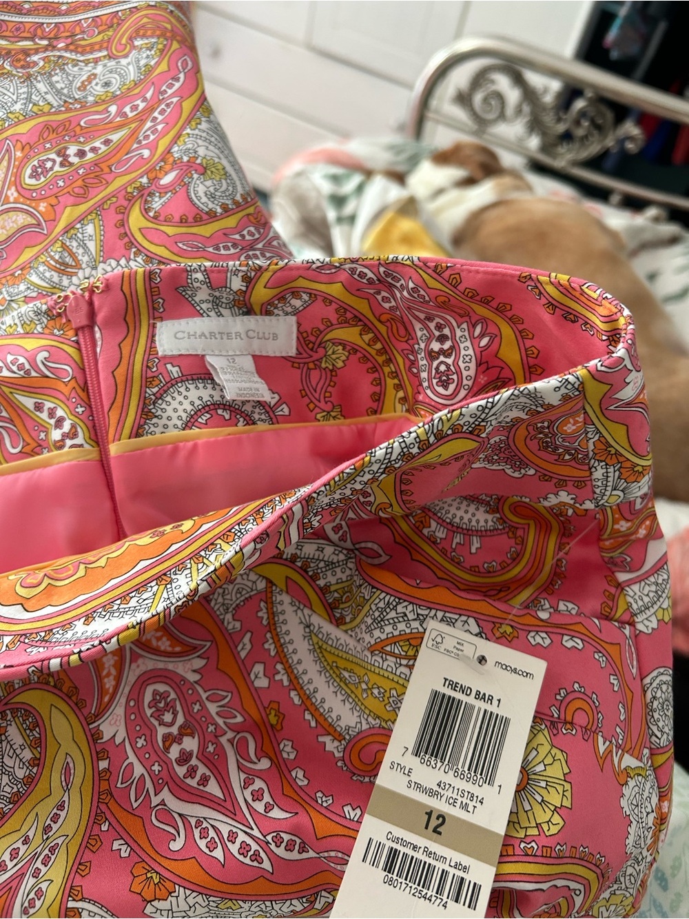 NWT CHARTER CLUB Coral Pink Paisley Pencil Skirt, Lined, Small Slit in Back - Picture 6 of 10